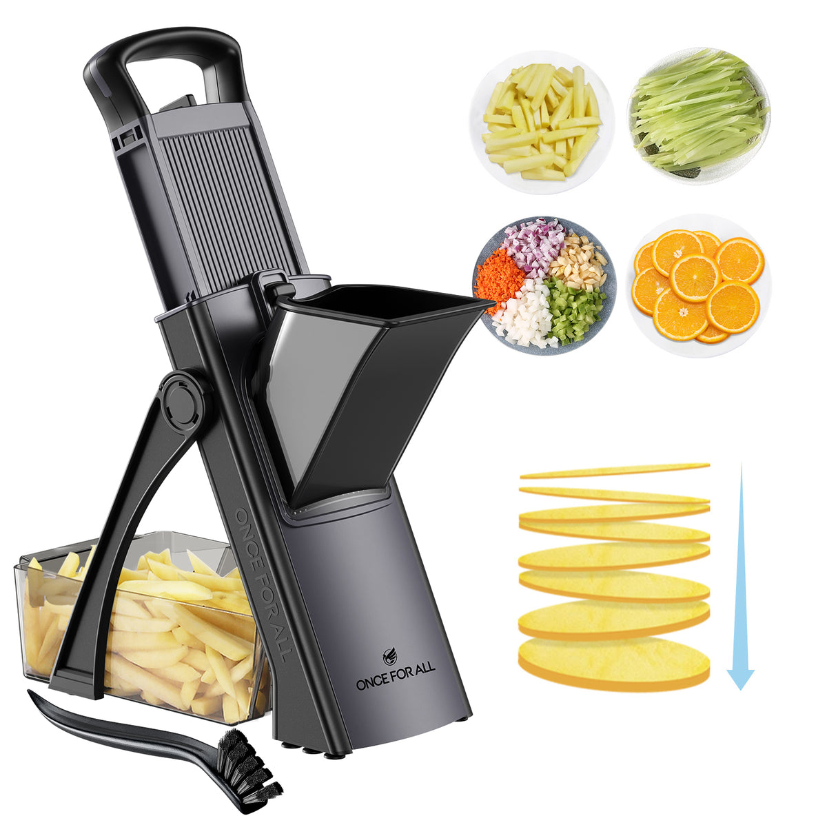 ONCE FOR ALL Vegetable Slicer, Manual Food Chopper, Julienne, Dice, Slice & Chop, Safe Kitchen Gadget, Dishwasher Safe, Easy Meal Prep for Fruits & Veggies