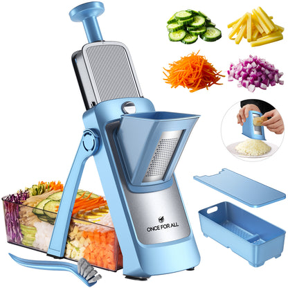 ONCE FOR ALL Vegetable Slicer with Container - Adjustable Mandoline Chopper, Slicer, Dicer, Grater for Kitchen, Stainless Steel with 0.1-8mm Thickness & Dishwasher Safe Food Prep Tool