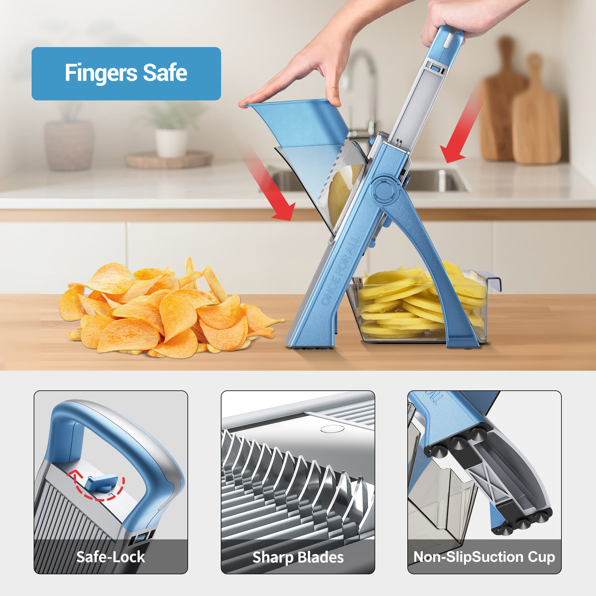Mandoline Slicer for Vegetables Fruits, Adjustable Thickness Stainless Steel Food Cutter & Chopper, Safe and Quick Meal Preparation
