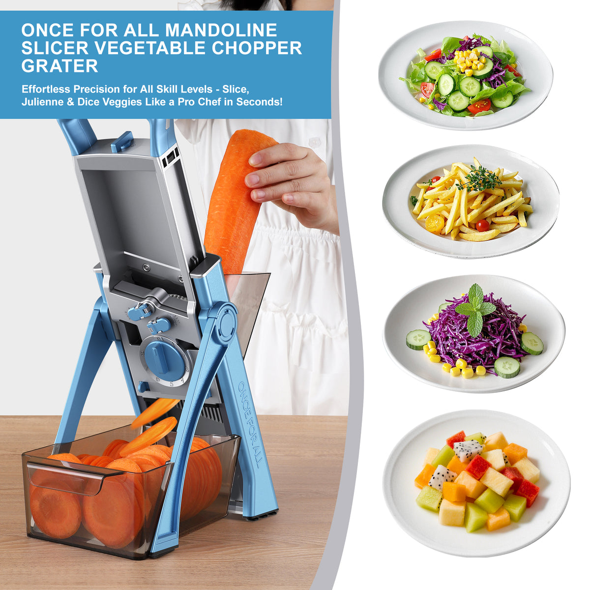 ONCE FOR ALL Vegetable Slicer, Manual Food Chopper, Julienne, Dice, Slice & Chop, Safe Kitchen Gadget, Dishwasher Safe, Easy Meal Prep for Fruits & Veggies