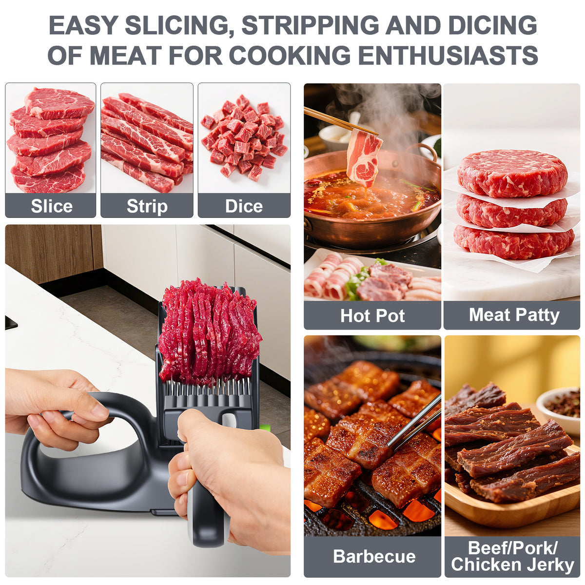 Precision Meat Slicer, Safe Adjustable Food Shredder & Cutter